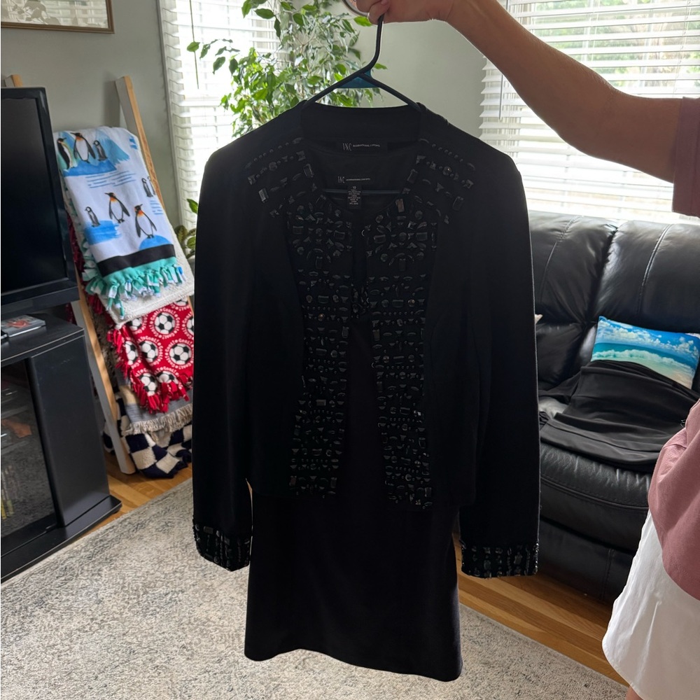 INC International Concepts Black Embellished Dress and Jacket